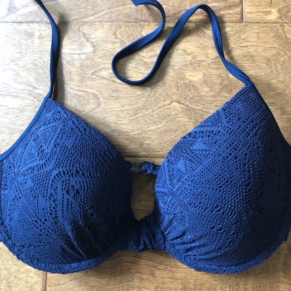 H&M Navy Blue patterned Bathing Suit Bikini Top - Picture 3 of 5